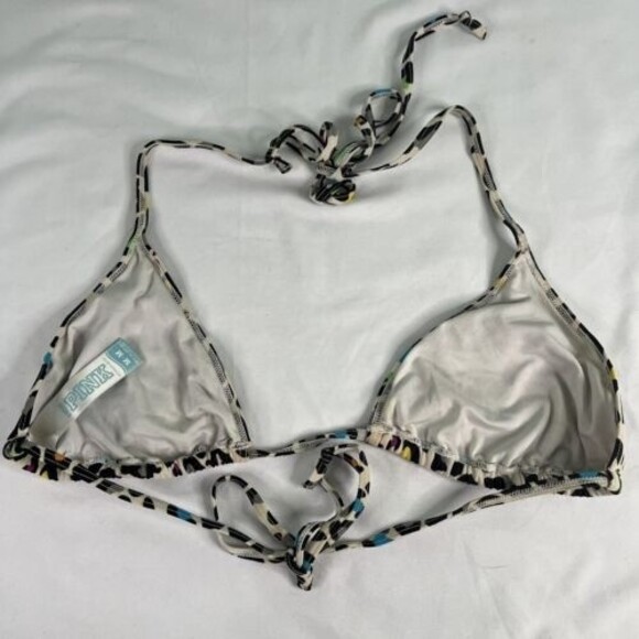 Victorias Secret Pink Size M Rainbow Cheetah Print Tie Bikini Top Y2K Lisa Frank - Picture 4 of 6